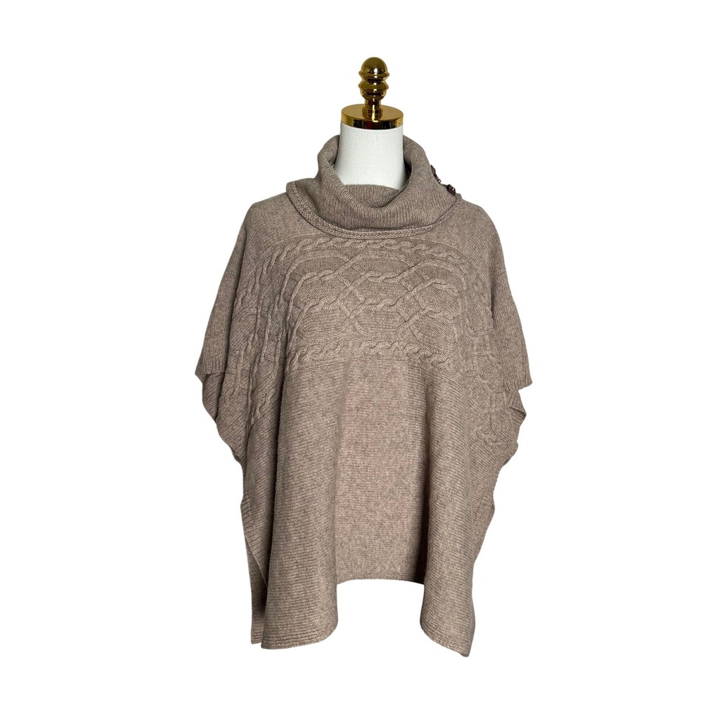 Massimo Dutti Italian Yarn Cable‎ Knit Cowl Neck Poncho Beige Made In Spain